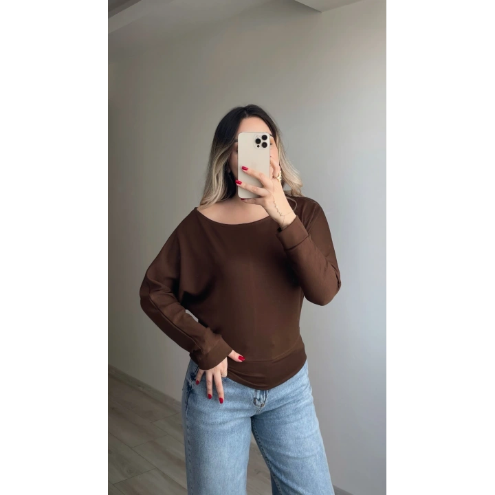 Oysh Yarasa Kol Bluz Kahverengi