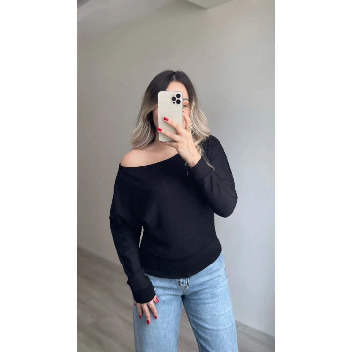 Oysh Yarasa Kol Bluz Siyah