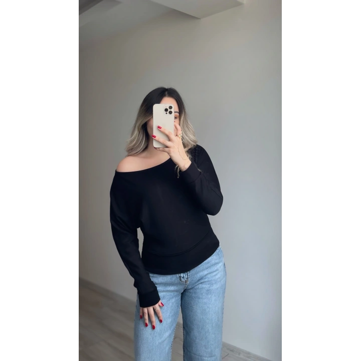 Oysh Yarasa Kol Bluz Siyah