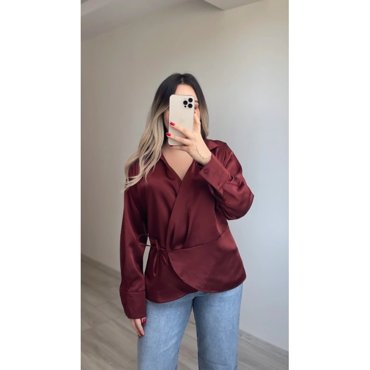 Saten Bordo Bluz