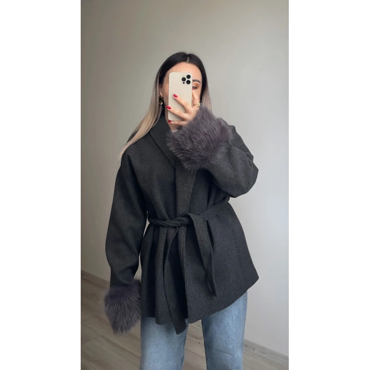 Kol Detay Kaşe Kaban Antrasit