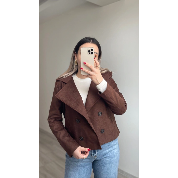 Kahverengi Kruvaze Süet Ceket