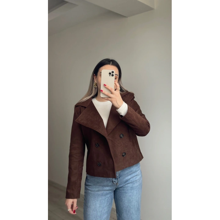 Kahverengi Kruvaze Süet Ceket