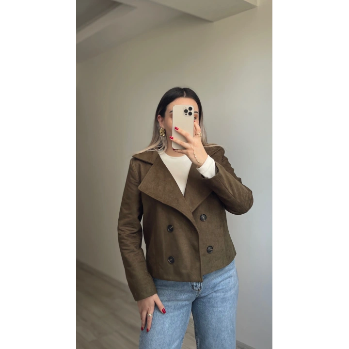 Haki Yeşil Kruvaze Süet Ceket