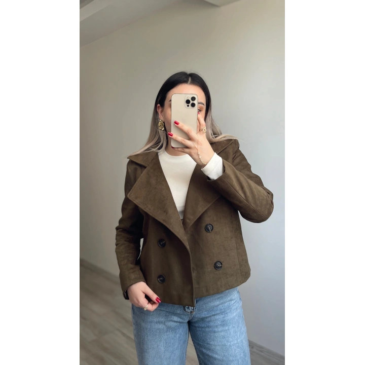 Haki Yeşil Kruvaze Süet Ceket