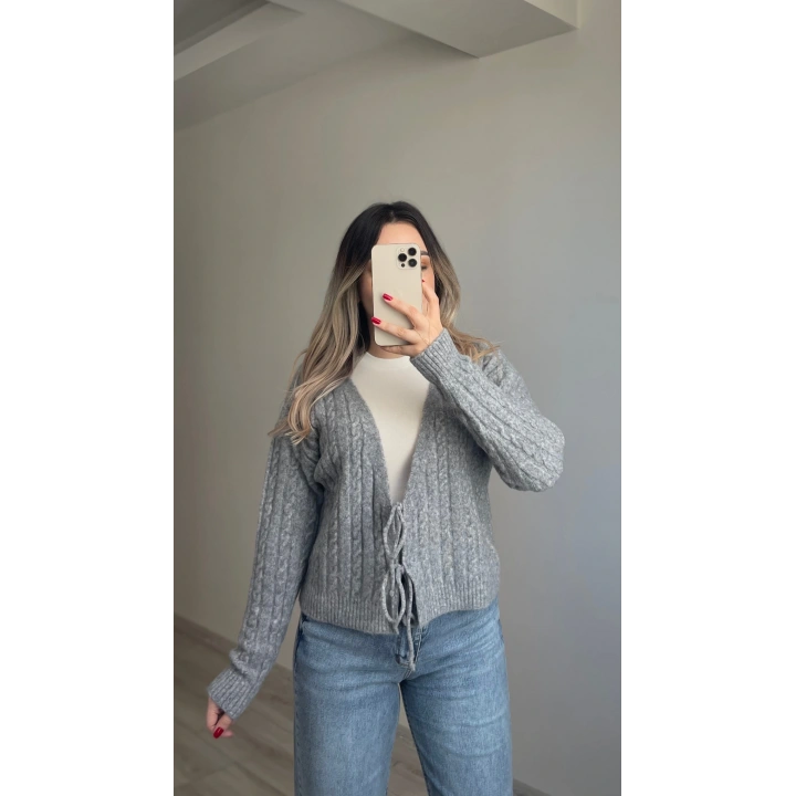 Örgü Yumoş Hırka Gri