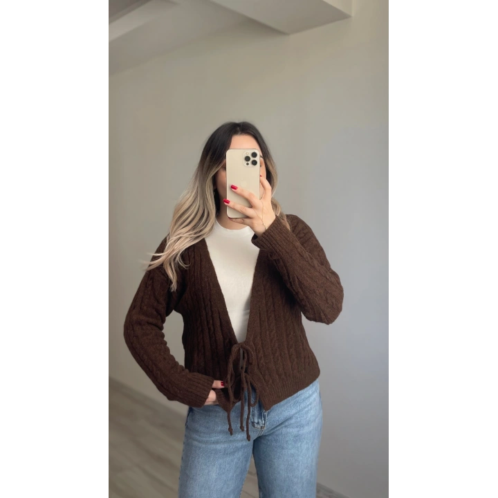 Örgü Yumoş Hırka Acı Kahve