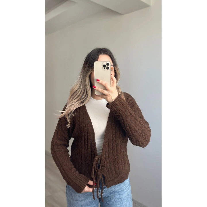 Örgü Yumoş Hırka Acı Kahve