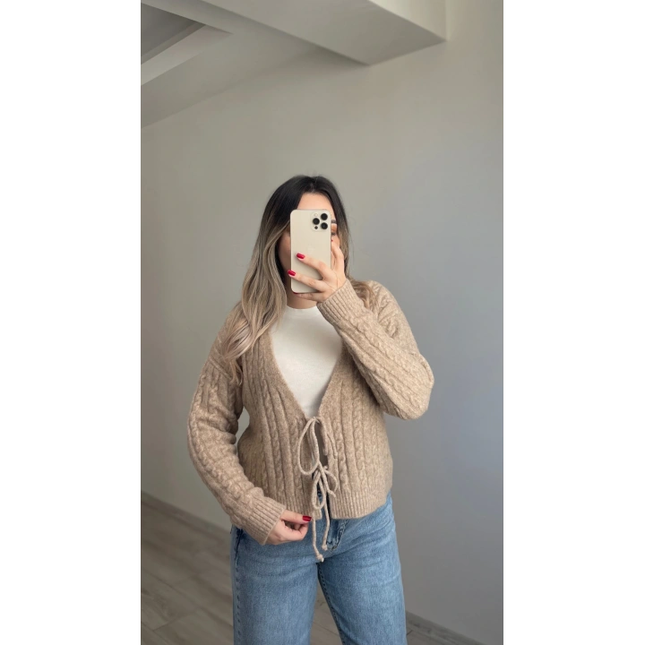 Örgü Yumoş Hırka Vizon