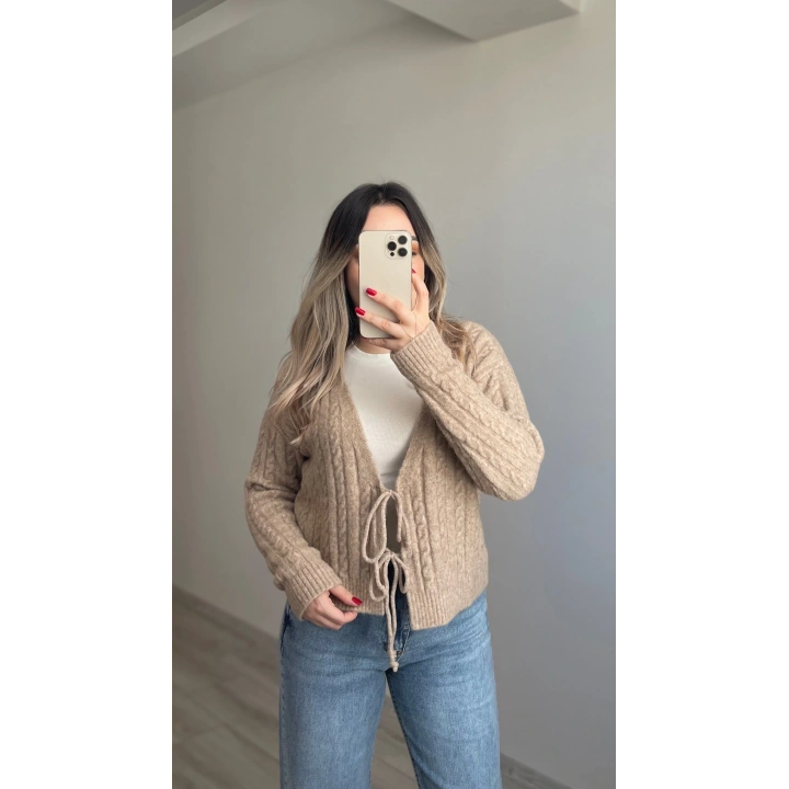 Örgü Yumoş Hırka Vizon