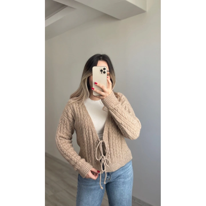 Örgü Yumoş Hırka Vizon