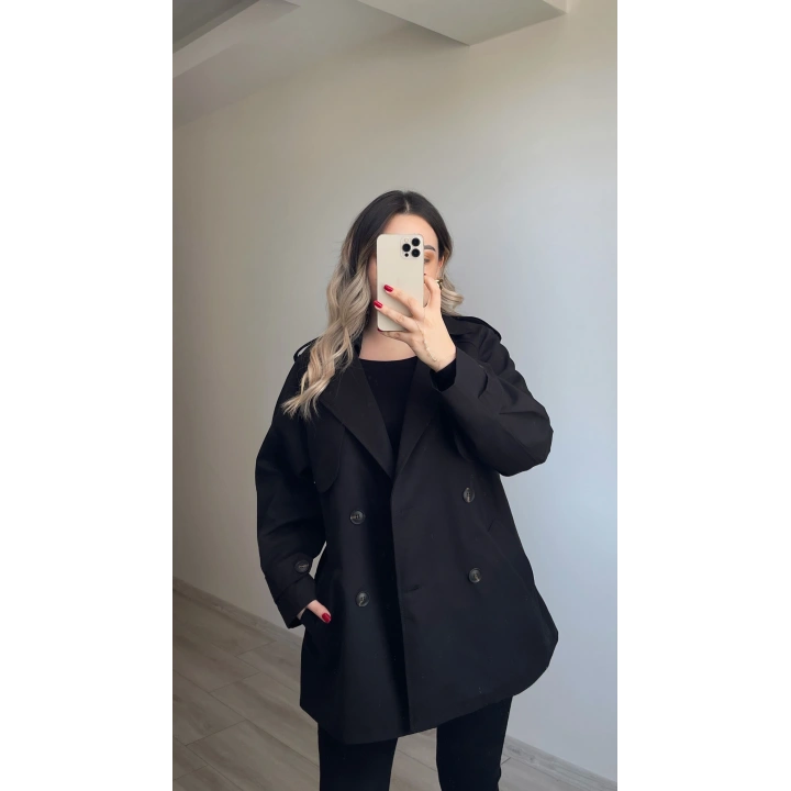 Premium Kalite Siyah Ara Boy Trenç