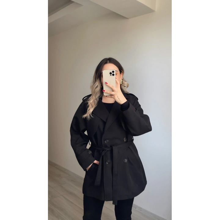 Premium Kalite Siyah Ara Boy Trenç