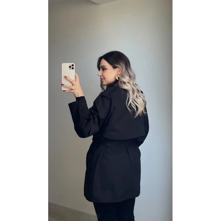 Premium Kalite Siyah Ara Boy Trenç