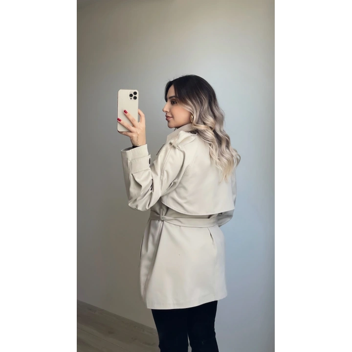 Premium Kalite Taş Rengi Ara Boy Trenç