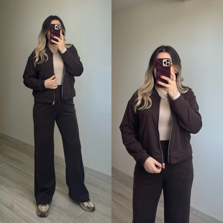 Oysh Bomber Ceketli Acı Kahve Eşofman Takımı