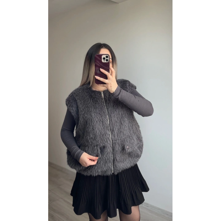 Antrasit Tüylü Yelek