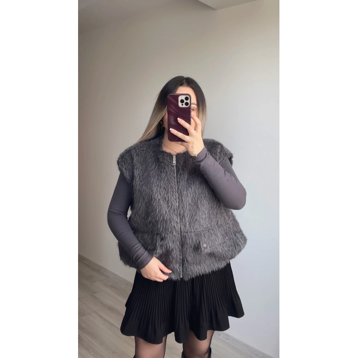 Antrasit Tüylü Yelek