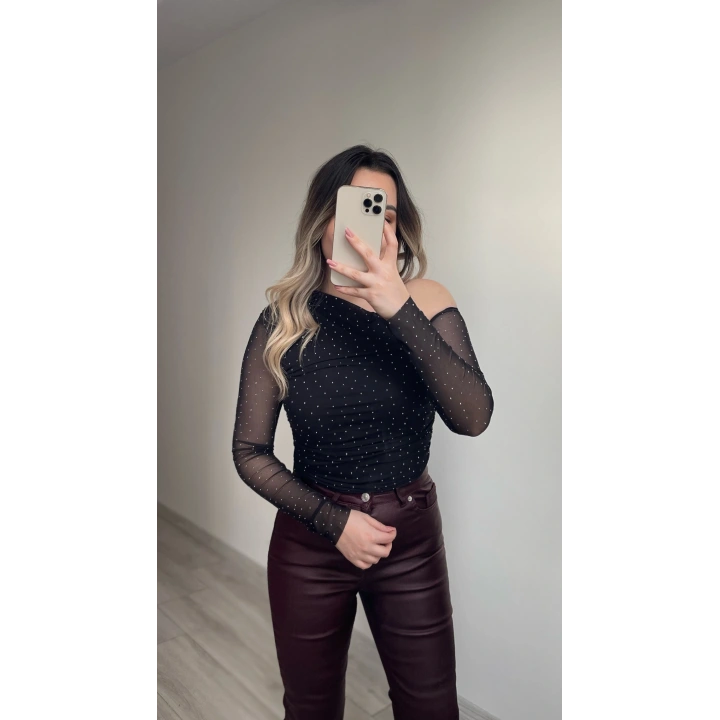 Işıltılı Siyah Bluz