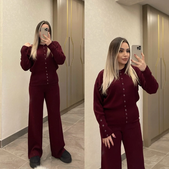 Bordo Çıtçıtlı Çelik Triko Takım