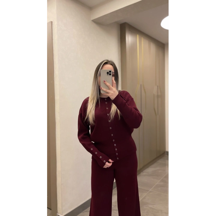 Bordo Çıtçıtlı Çelik Triko Takım