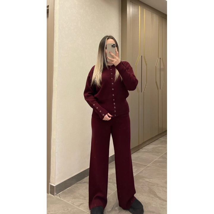 Bordo Çıtçıtlı Çelik Triko Takım