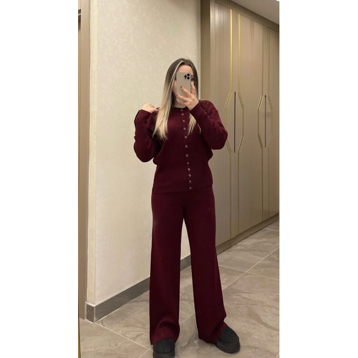 Bordo Çıtçıtlı Çelik Triko Takım