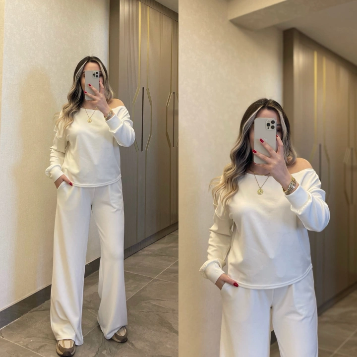 Kayık Yaka Modal Takım Ekru