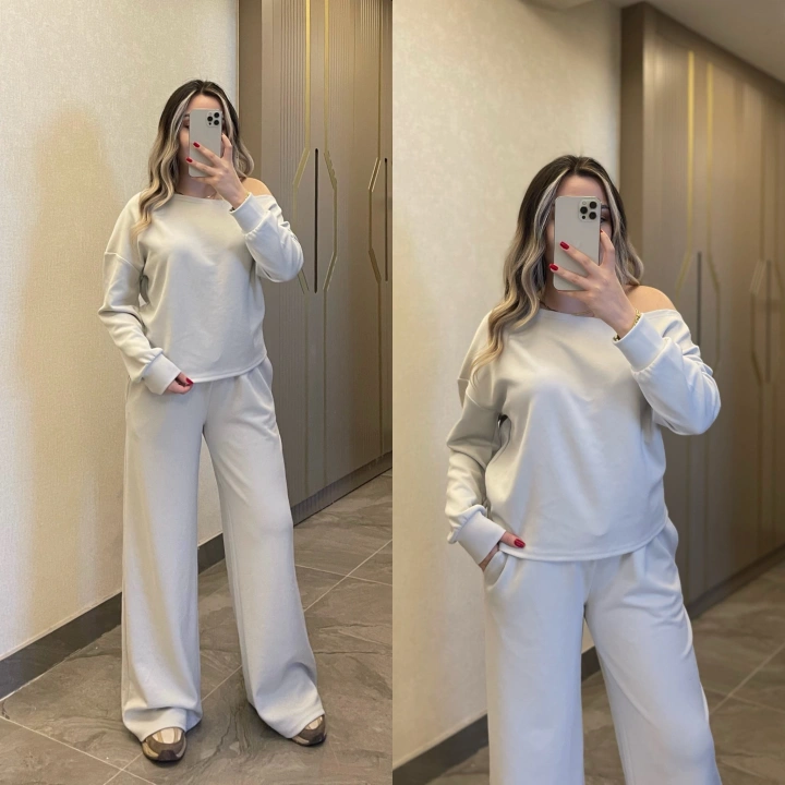 Kayık Yaka Modal Takım Gümüş