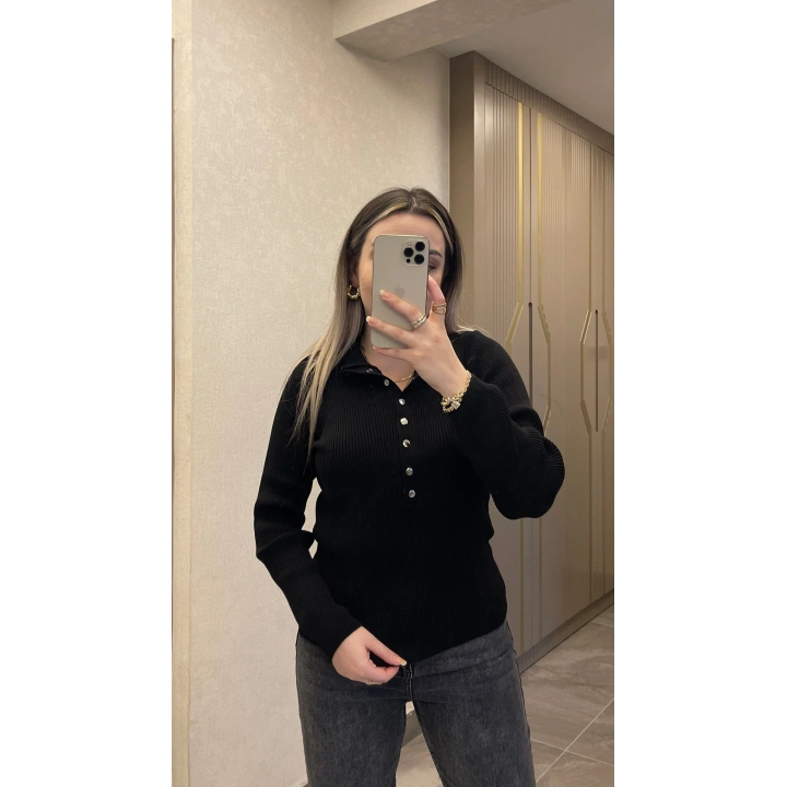 Siyah Çıtçıtlı Premium Triko