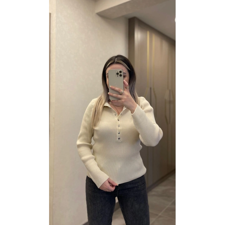 Ekru Çıtçıtlı Premium Triko