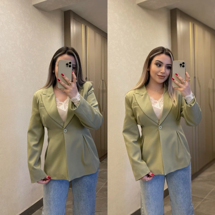 Yeşil Pileli Blazer Ceket