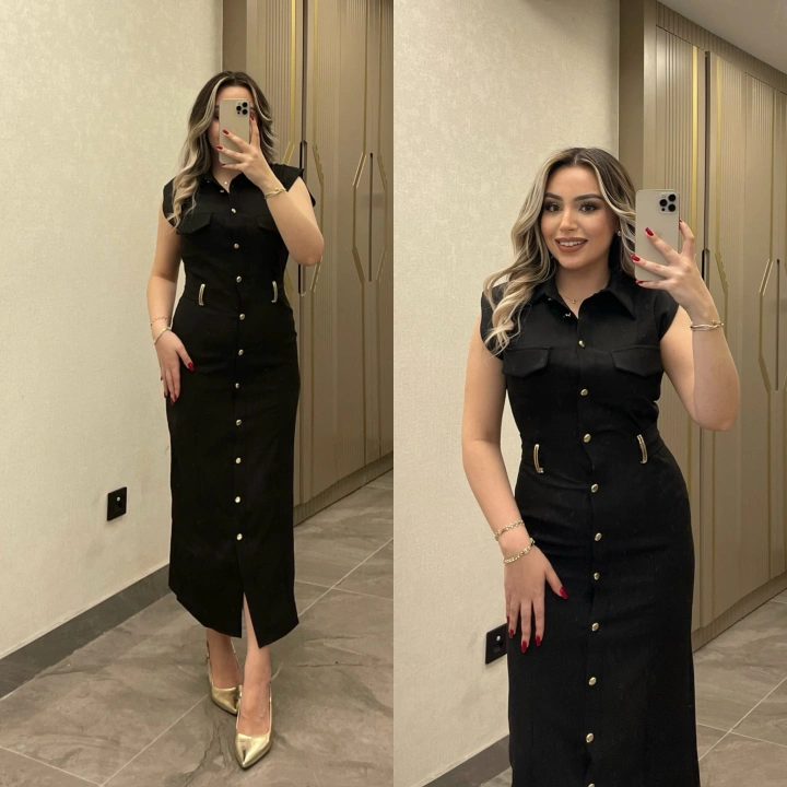 Kemer Aksesuar Detaylı Siyah Slim Elbise