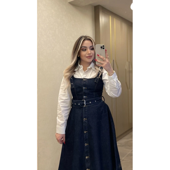 Etek Ucu Asimetrik Denim Elbise