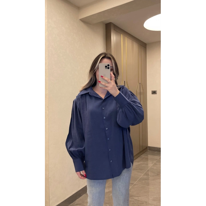 Lacivert Kemerli Modal Gömlek