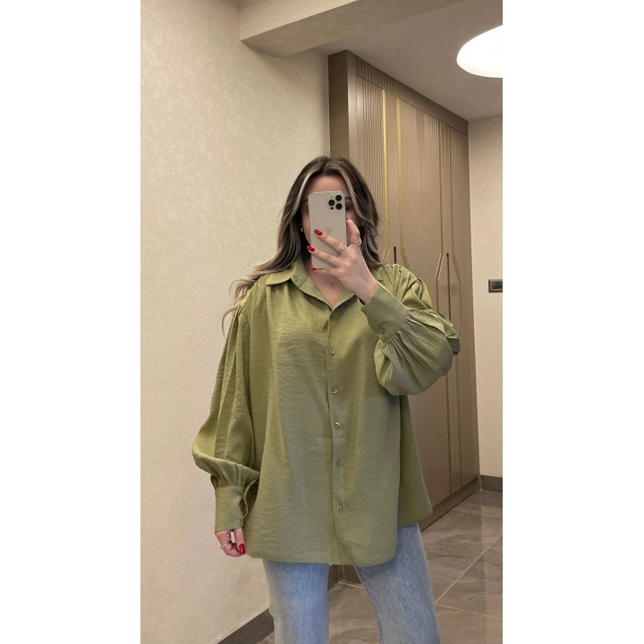 Yeşil Kemerli Modal Gömlek