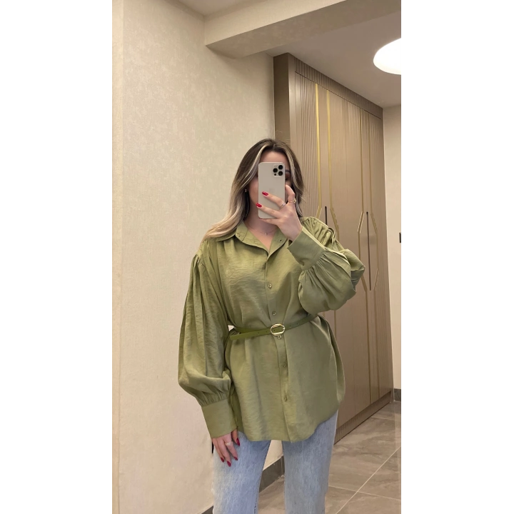 Yeşil Kemerli Modal Gömlek