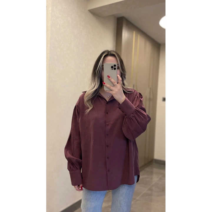 Bordo Kemerli Modal Gömlek