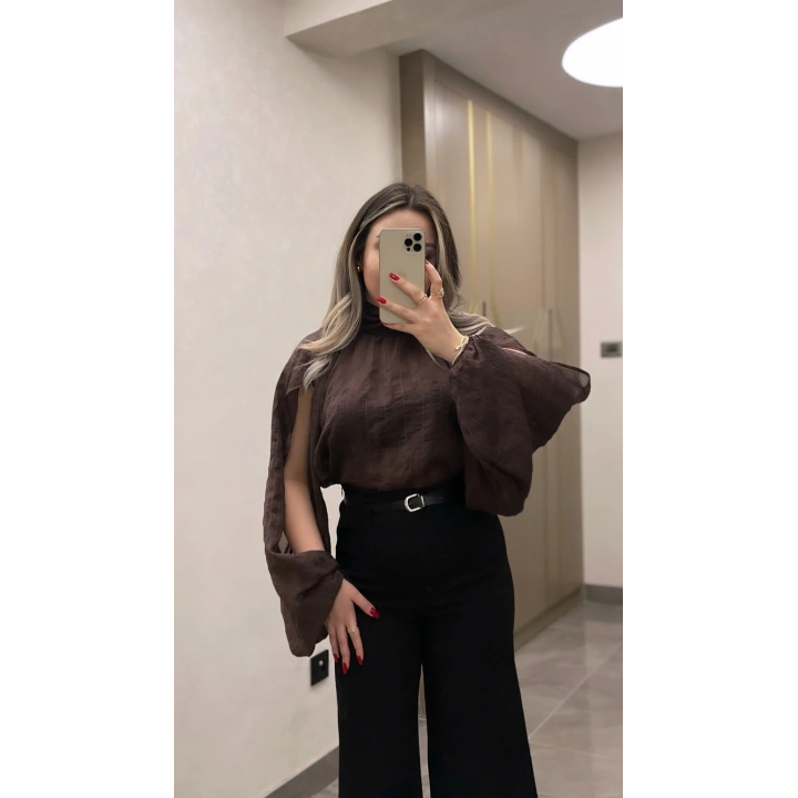 Kol Detaylı Acı Kahve Bluz