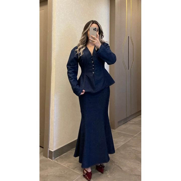 Balık Etek Gömlek Denim Takım