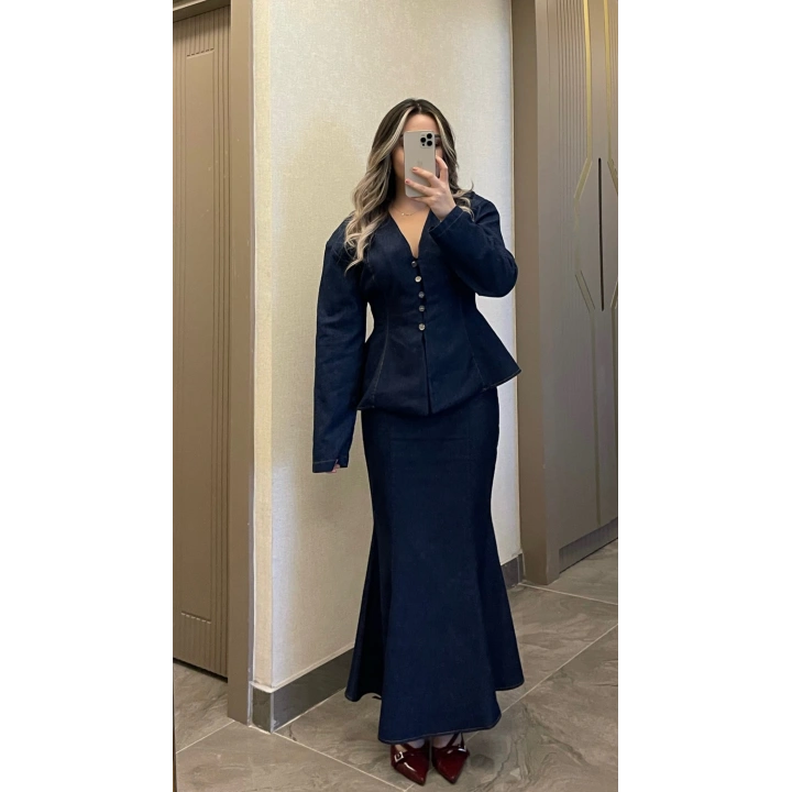 Balık Etek Gömlek Denim Takım