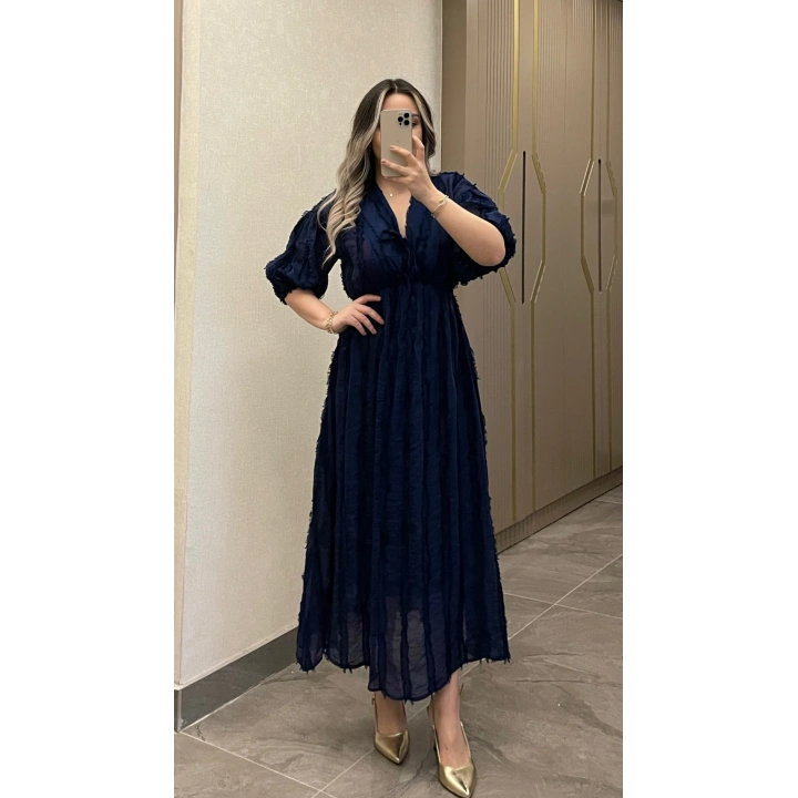 Lacivert Püsküllü Elbise