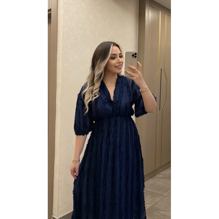 Lacivert Püsküllü Elbise