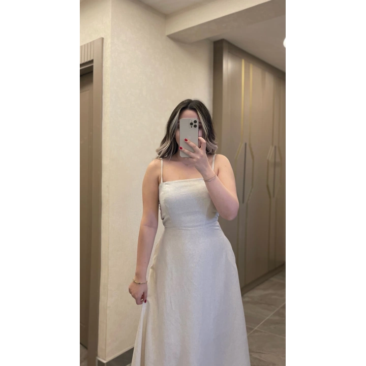 Keten Taş Rengi Elbise Ceket Takım