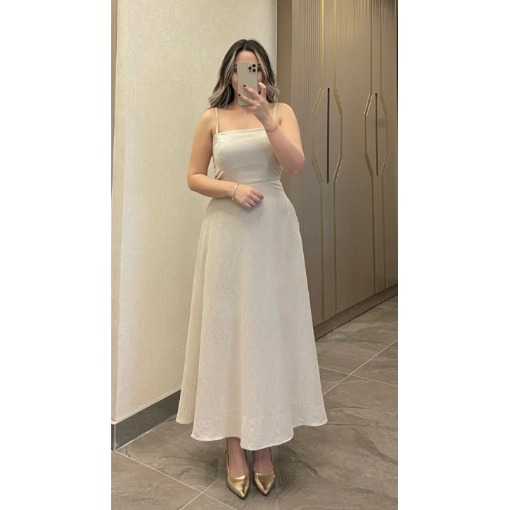 Keten Taş Rengi Elbise Ceket Takım