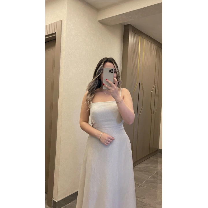 Keten Taş Rengi Elbise Ceket Takım