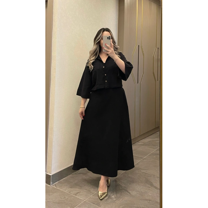 Keten Siyah Elbise Ceket Takım