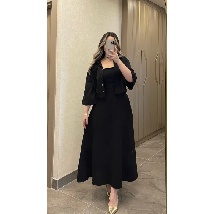 Keten Siyah Elbise Ceket Takım