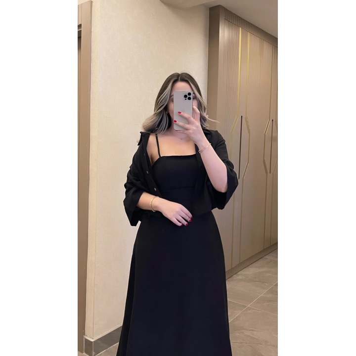 Keten Siyah Elbise Ceket Takım