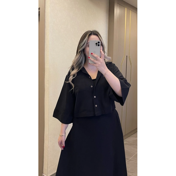 Keten Siyah Elbise Ceket Takım